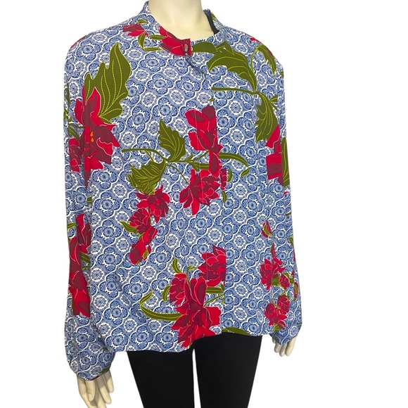 DG2 x DIANE GILMAN Blue Rose Floral Lightweight Zipper Jacket 3X - Picture 5 of 11